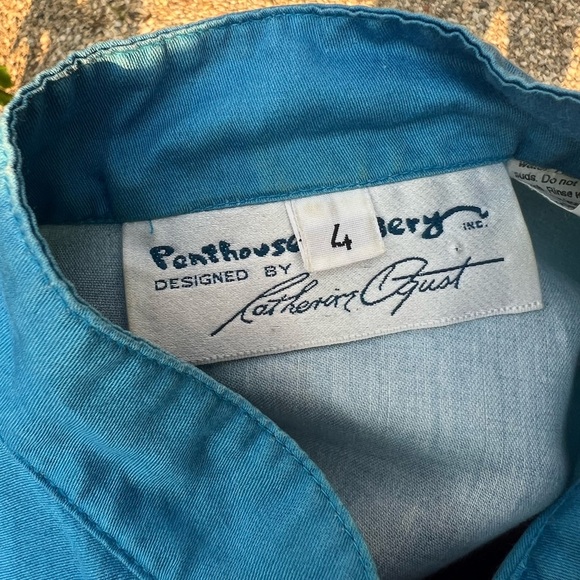 Vtg 70s Catherine Ogust Blue White Stripe Cotton Caftan Dress | Mandarin Collar - Picture 4 of 15